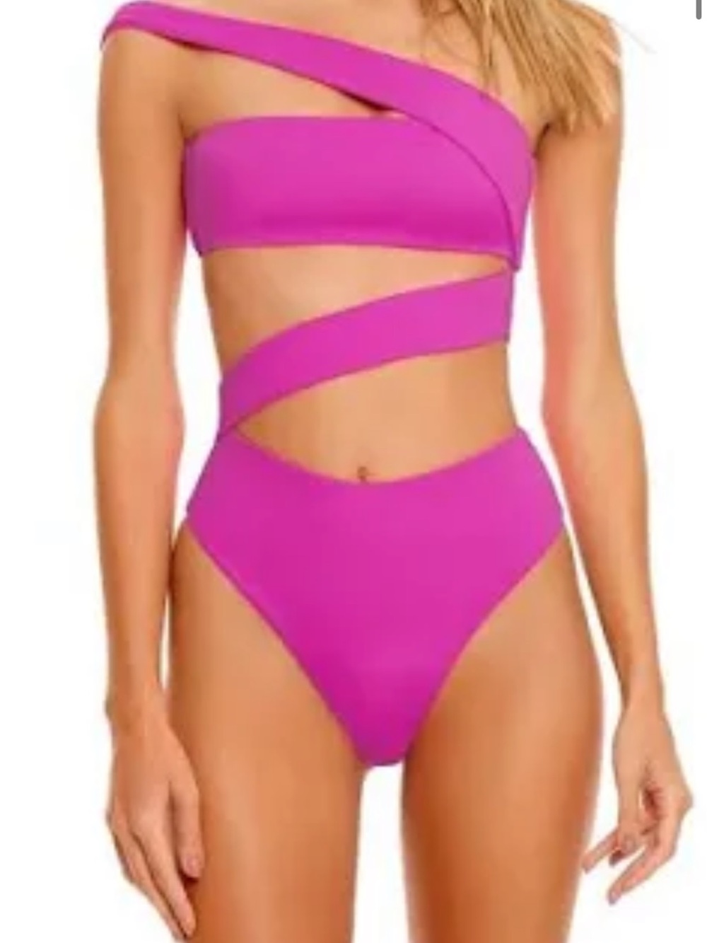 Agua Bendita Hot Pink One-Shoulder Wrap Cutout One-Piece
